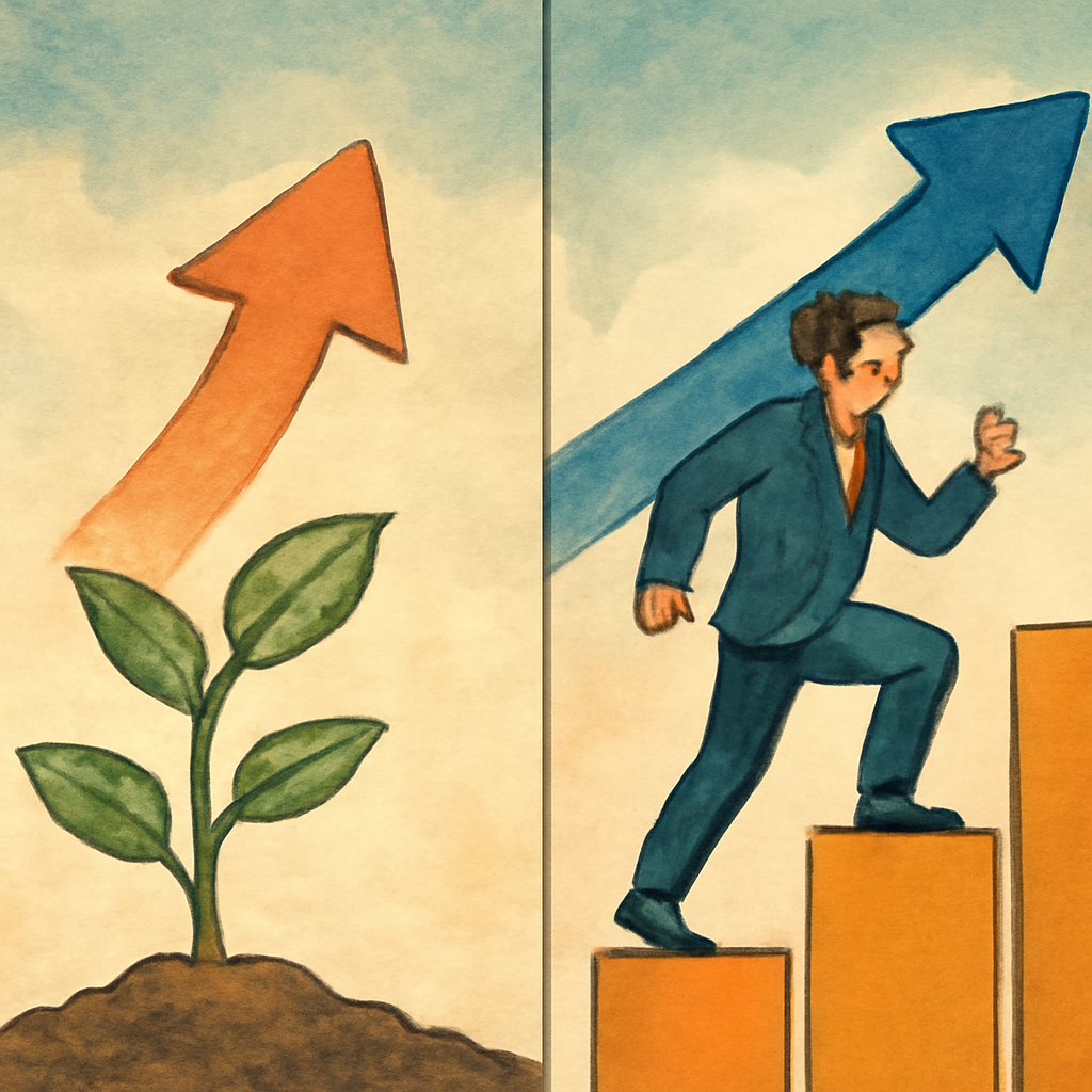 成長は「量や規模の拡大」、進歩は「より良い方向への質的向上」です